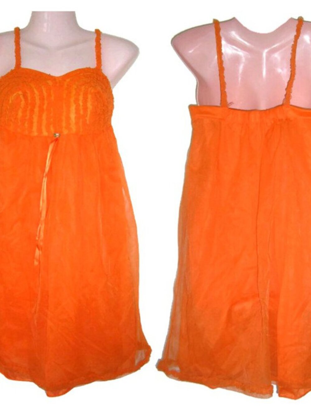1950s vintage sheer orange bullet bra babydoll lingerie size extra small - Picture 2 of 7